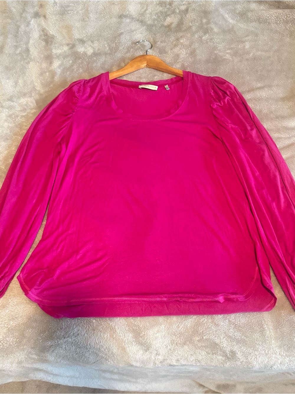 Patrizia Luca Fuchsia Balloon Sleeve Scoop Neck Top XL.